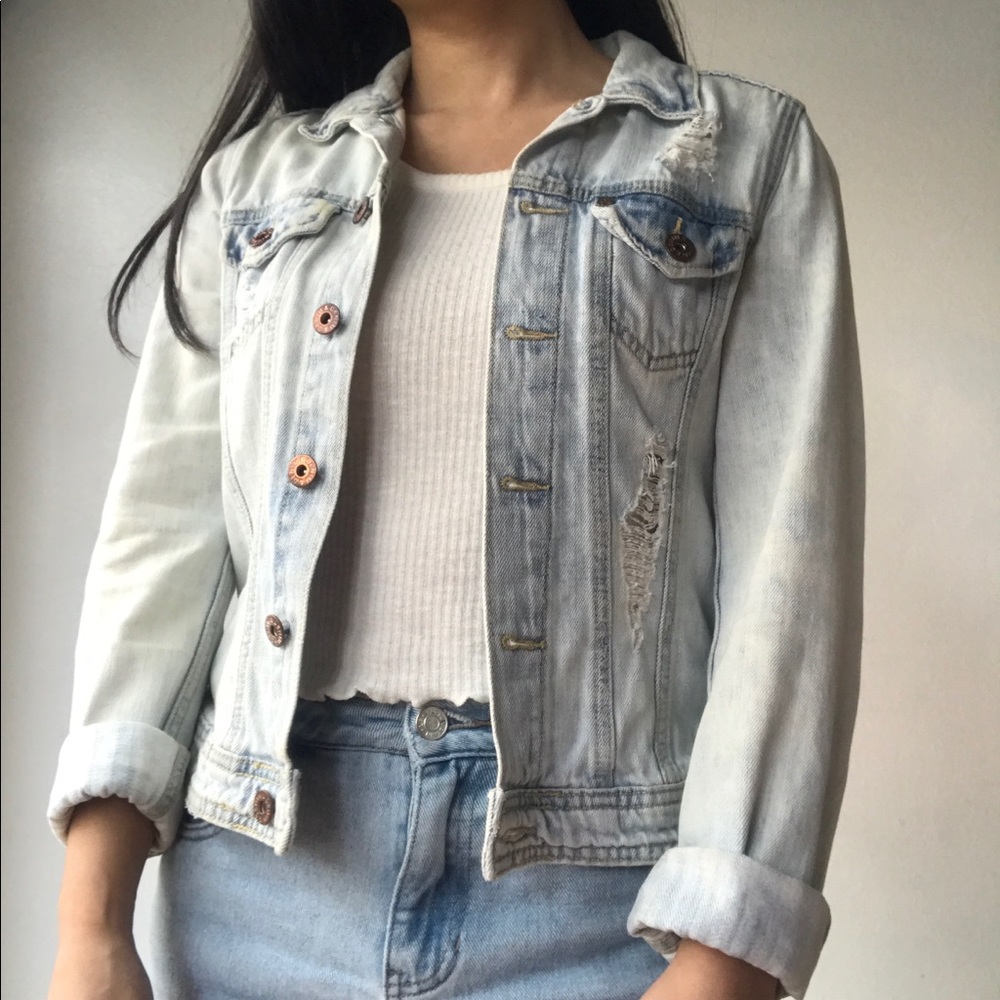 H&M lightwash, distressed denim jacket